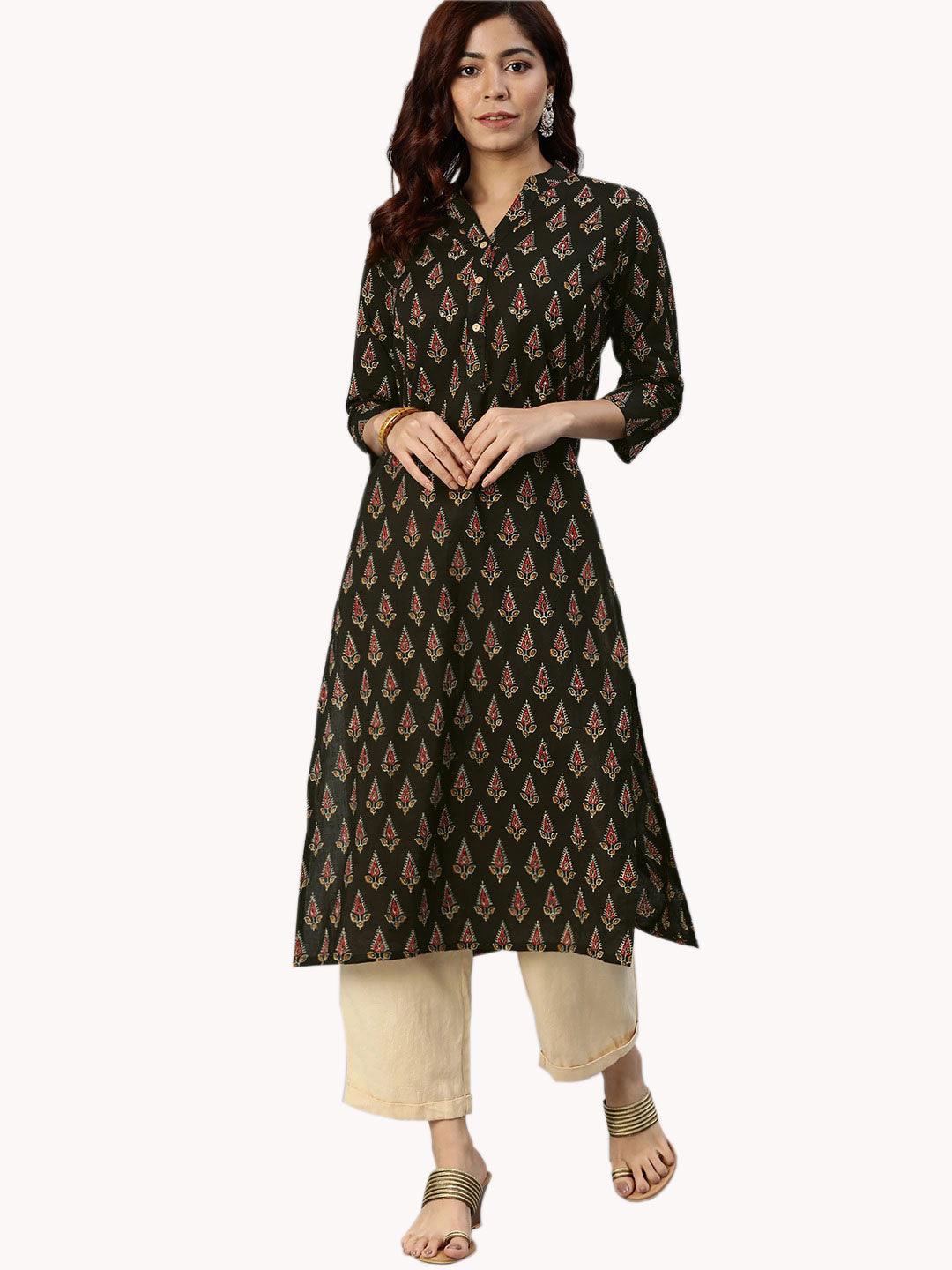 Black Buti Print Cotton Kurta