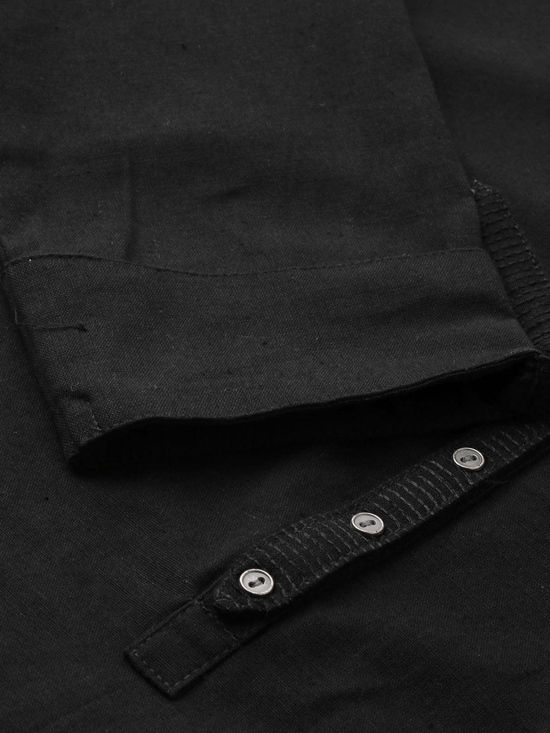 Black Solid Straight Roll up Kurti