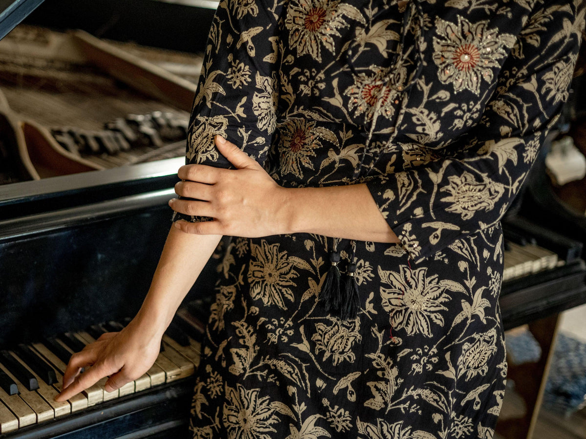 Black Printed Kurta with Palazzo Set - world.com