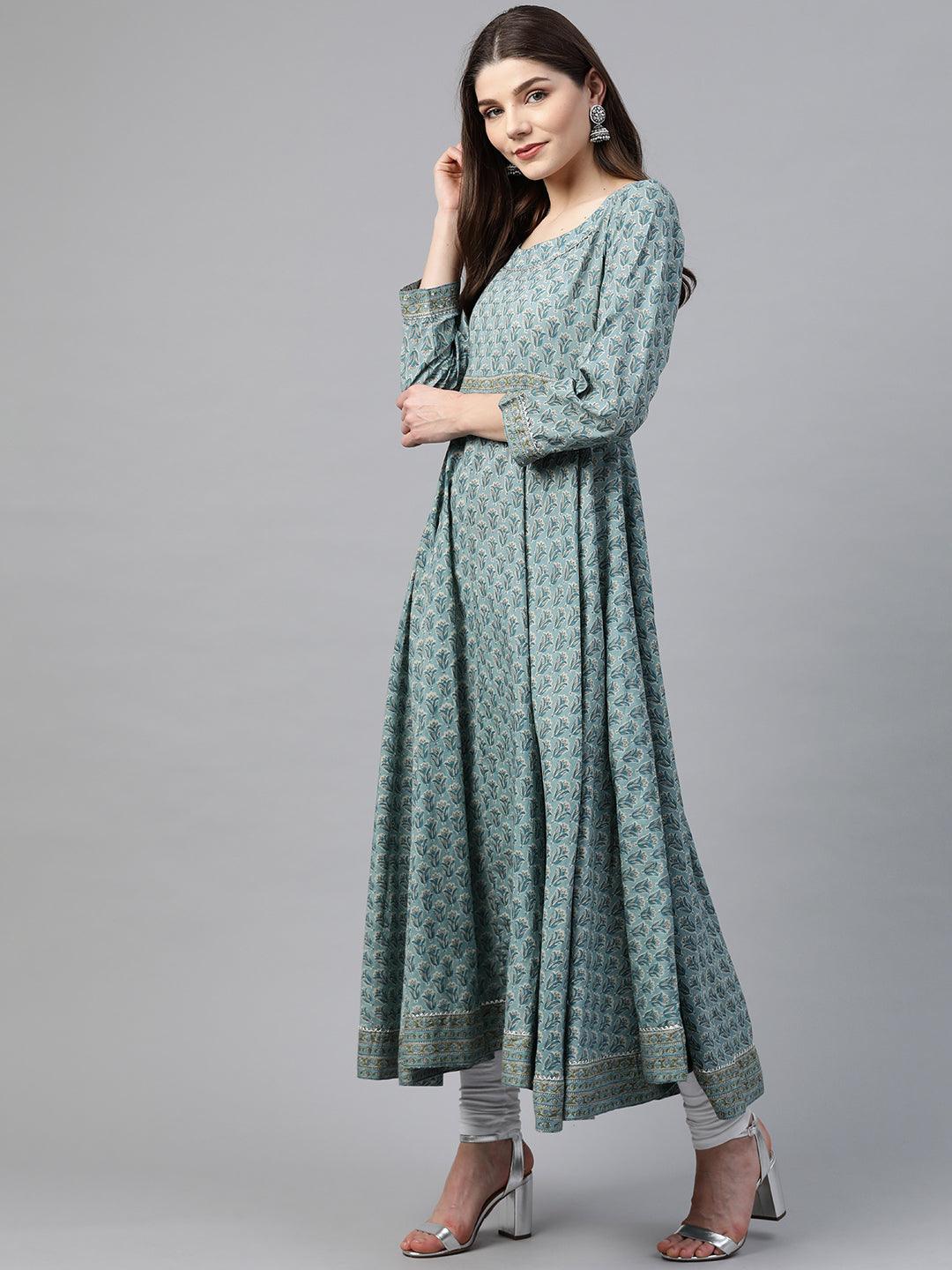 Indigo Blue Printed High Low Kurta