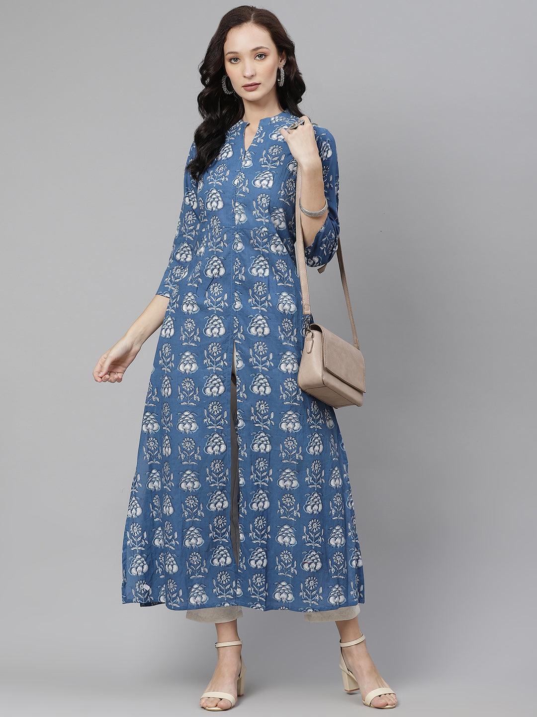 Blue Cotton shrug style kurta