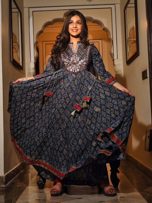 Blue Cotton Anarkali Kurta