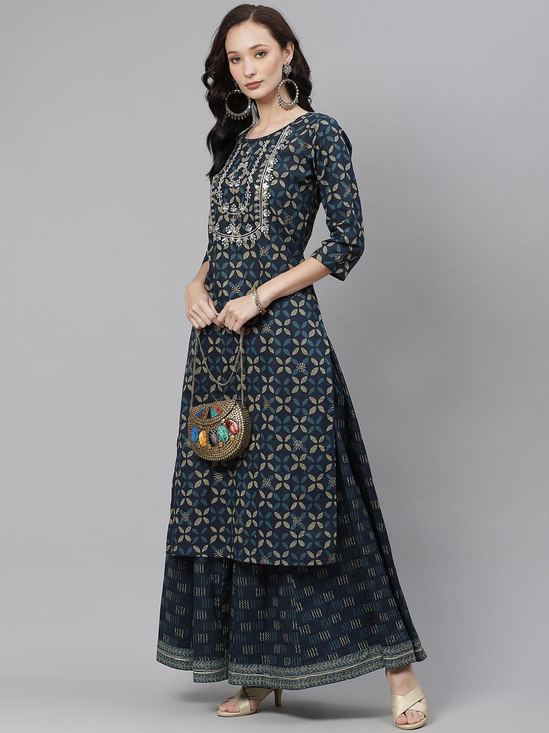 Indiogo blue Kurta Set With Palazzo