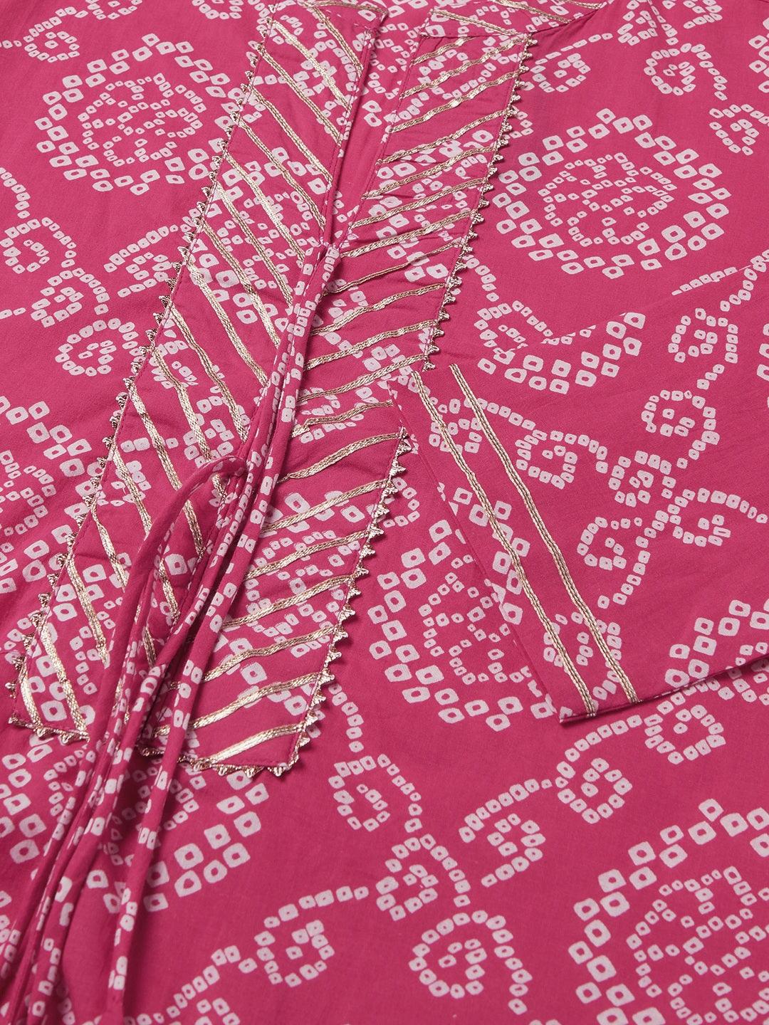 Pink Bandhej Straight Kurta