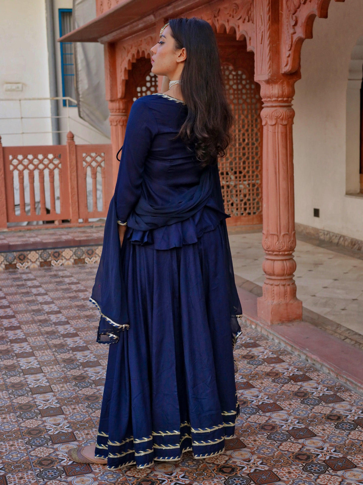 Navy Blue Embroidered lehenga dupatta set