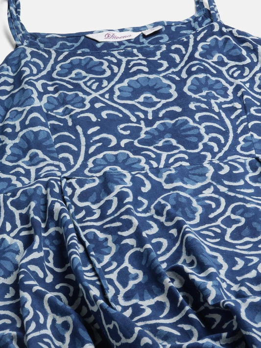 Indigo Hand Block Printed Anarkali Kurta Pant Set with Dupatta - world.com