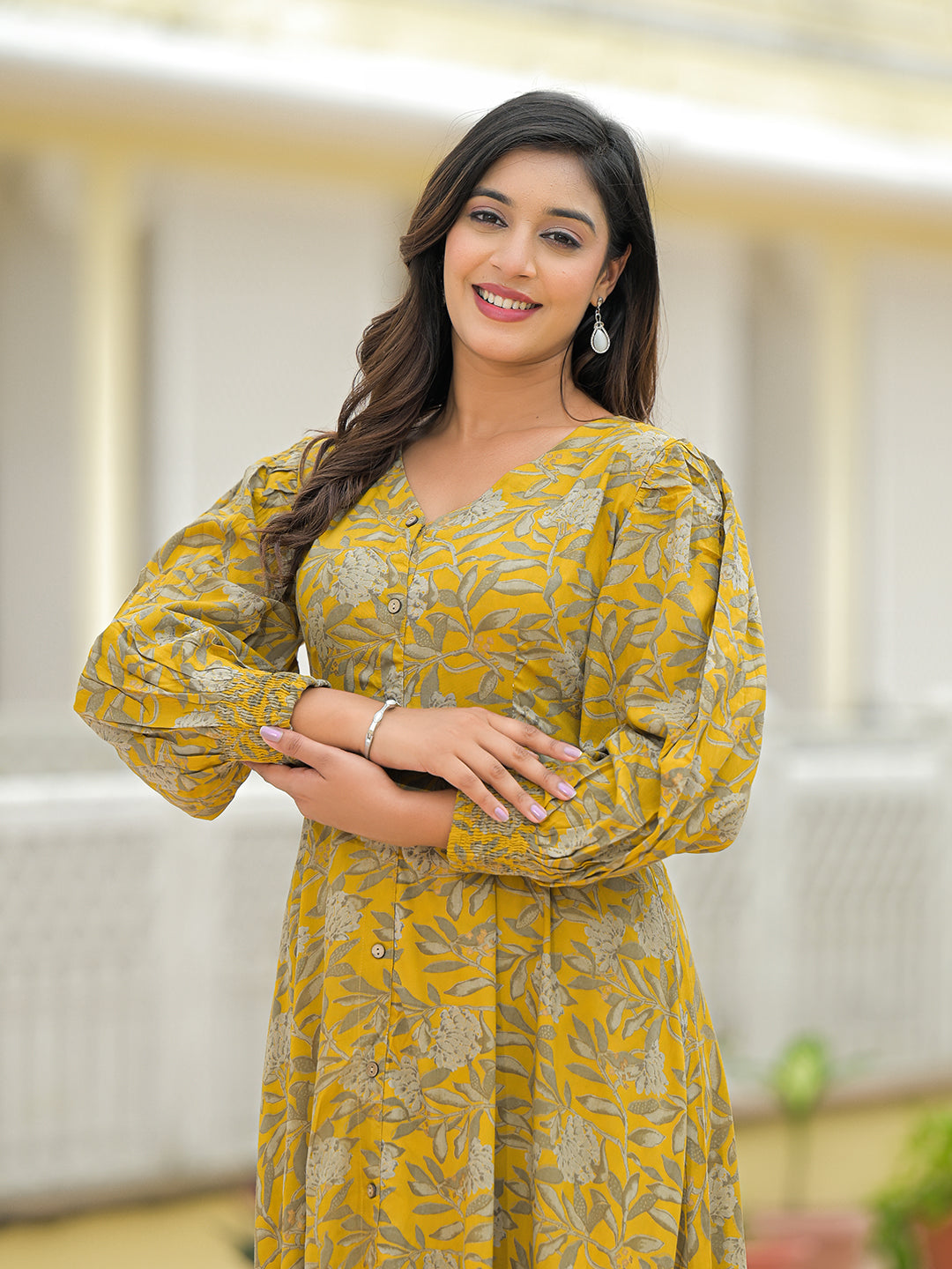 Mustard Rayon Flare Dress