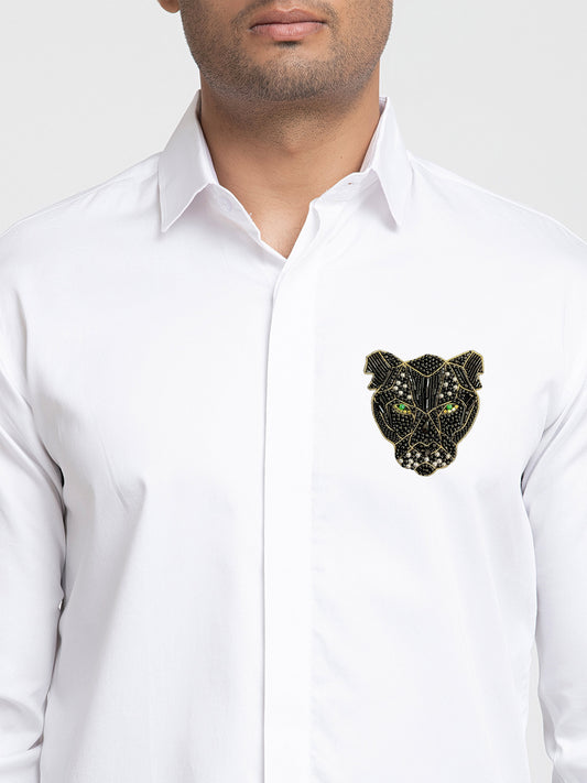 White Giza Cotton Panther embroidery shirt