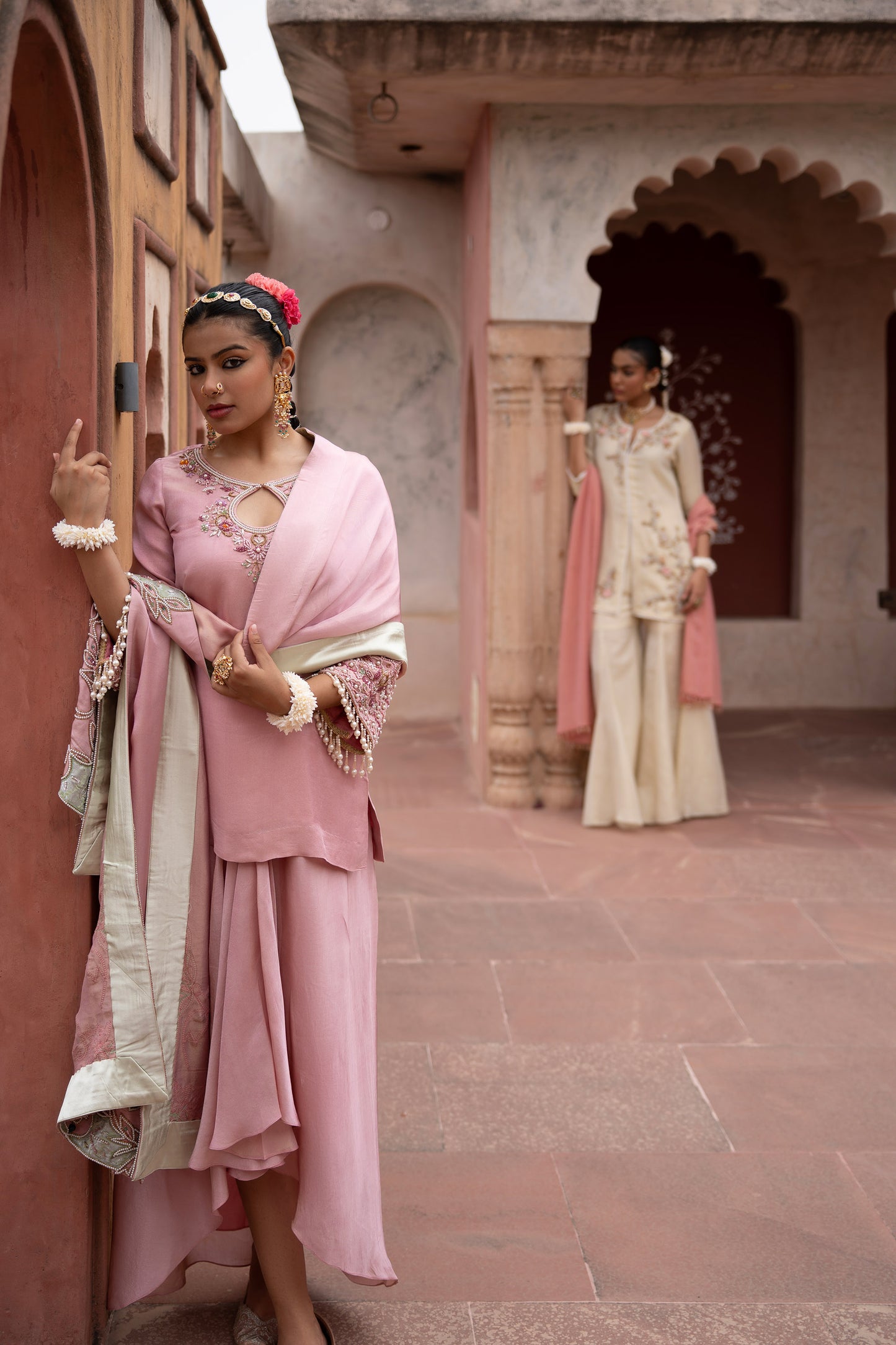 Noor Gulabi Hand-Embroidered Dhoti Set