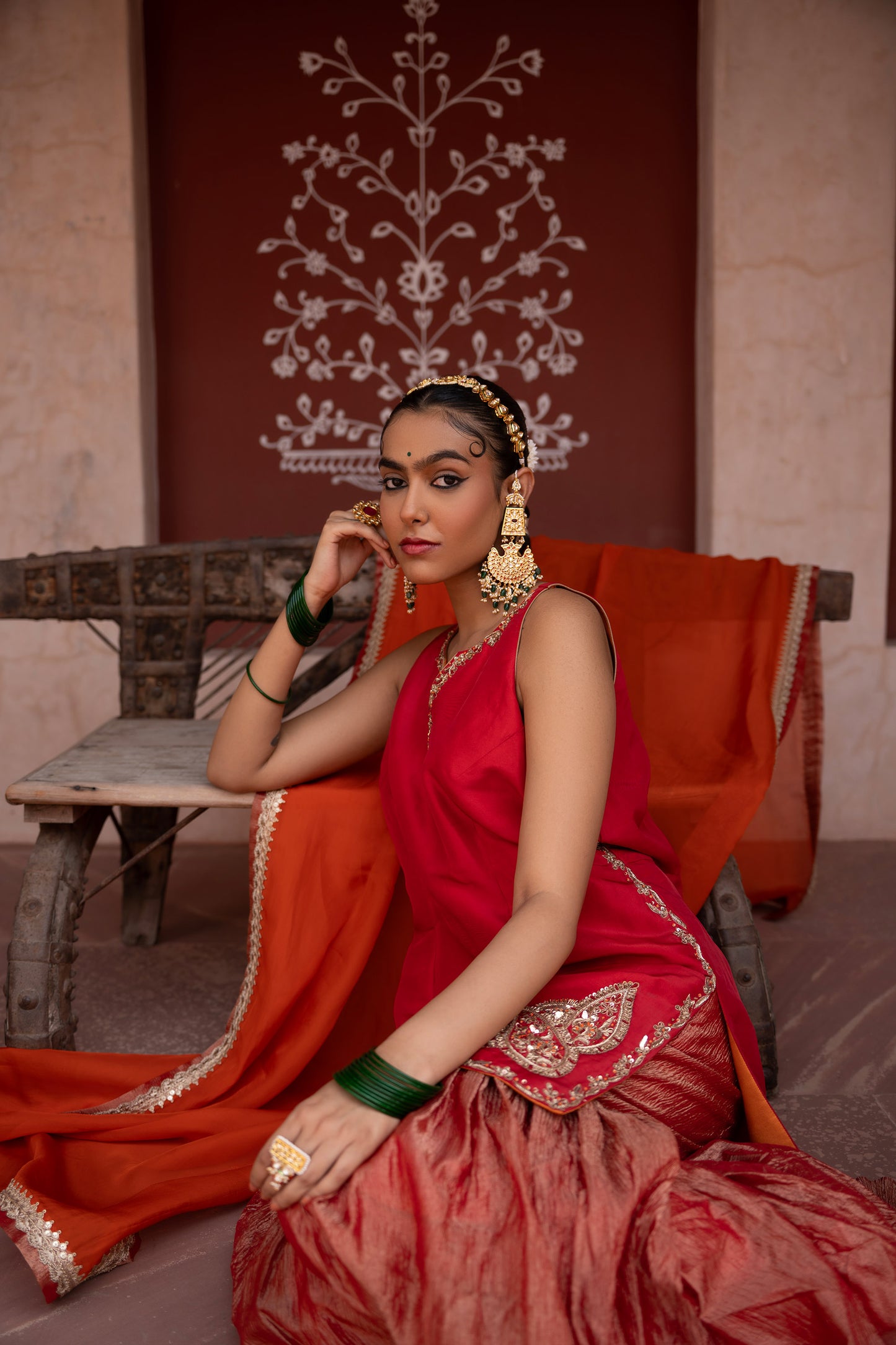 Laal Rang Hand-Embroidered Gharara Set