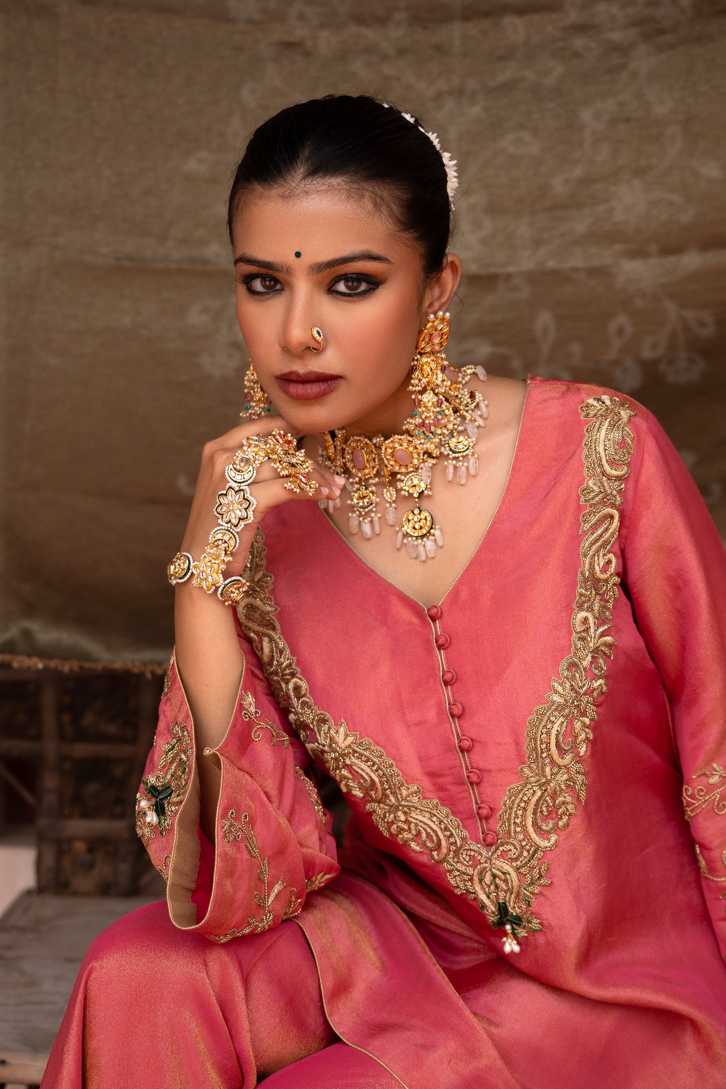 Gulabi Raag Hand-Embroidered Gharara Set