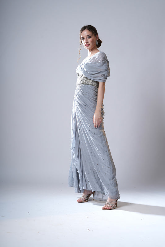 Shadow Moon Silver Tulle Cocktail Gown