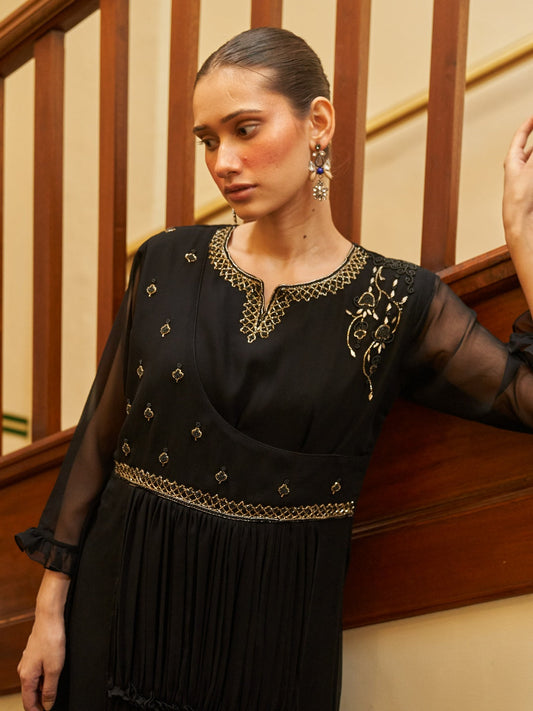 Black Pure Georgette Gown With Intricate Handwork Embroidery