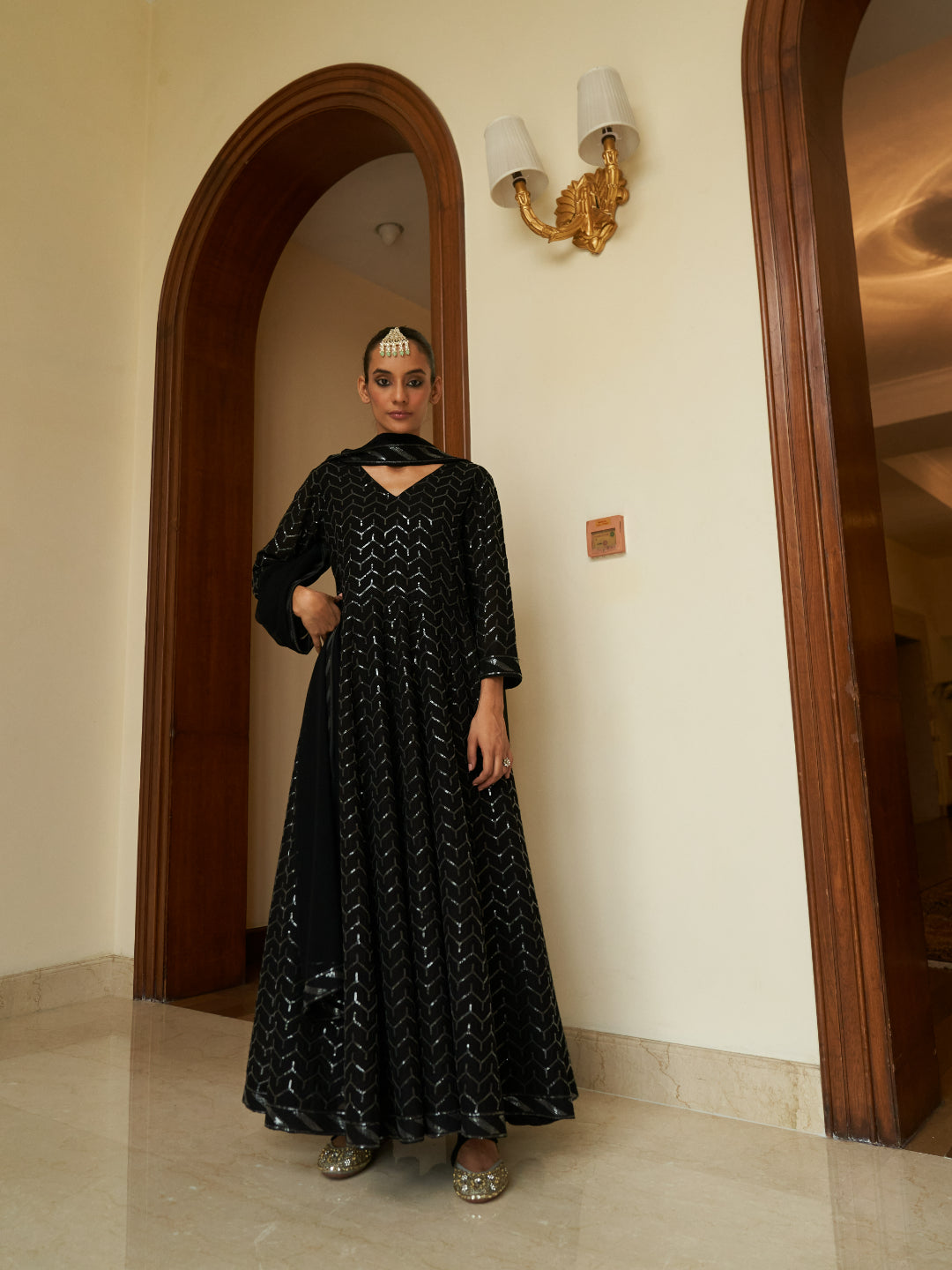 Black Georgette Anarkali Suit With Allover Sequence Work