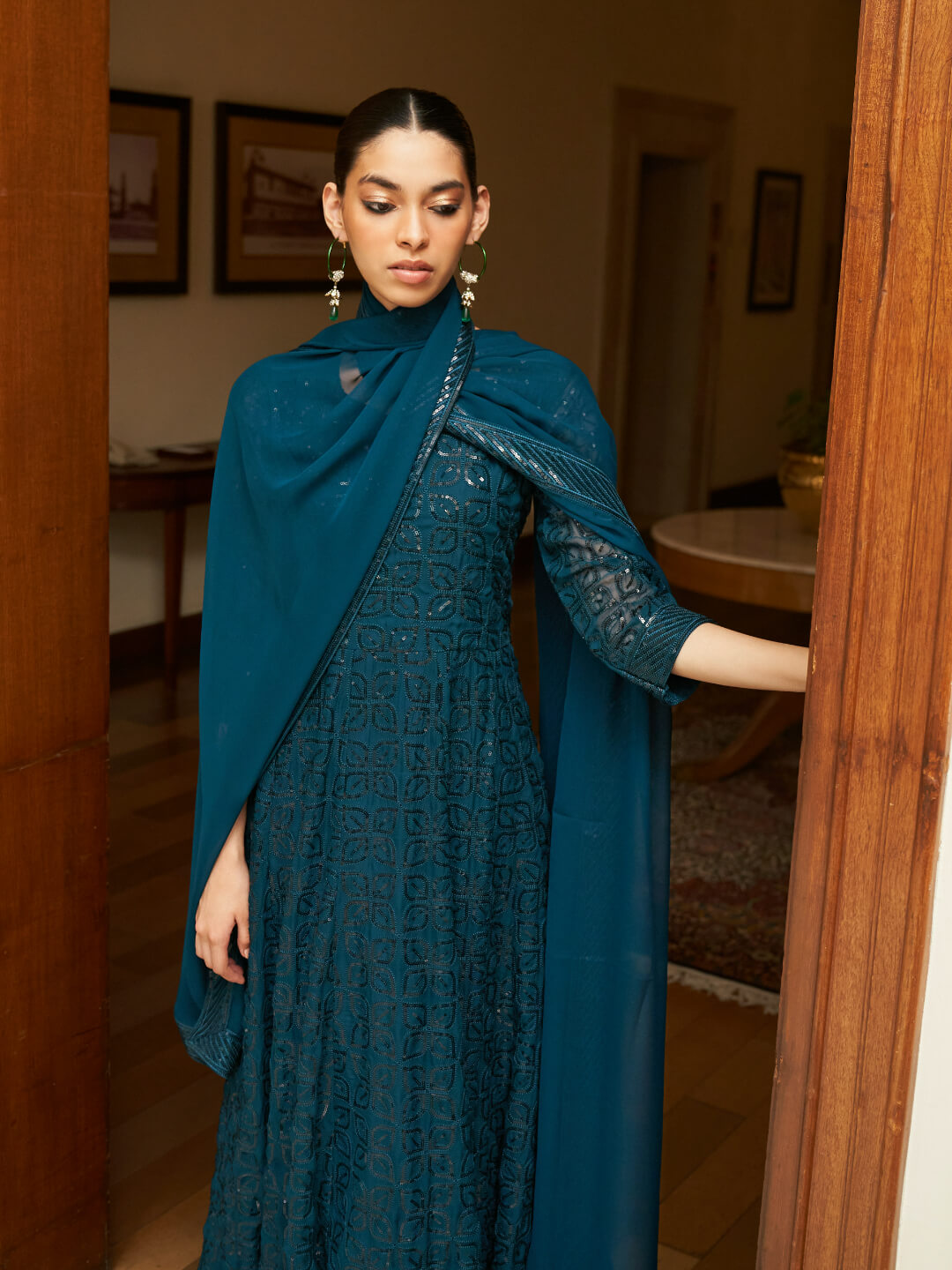 Buy Gorgeous Peacock Blue Anarkali Dress Online M Buy Gorgeous Peacock Blue Anarkali Dress Online M