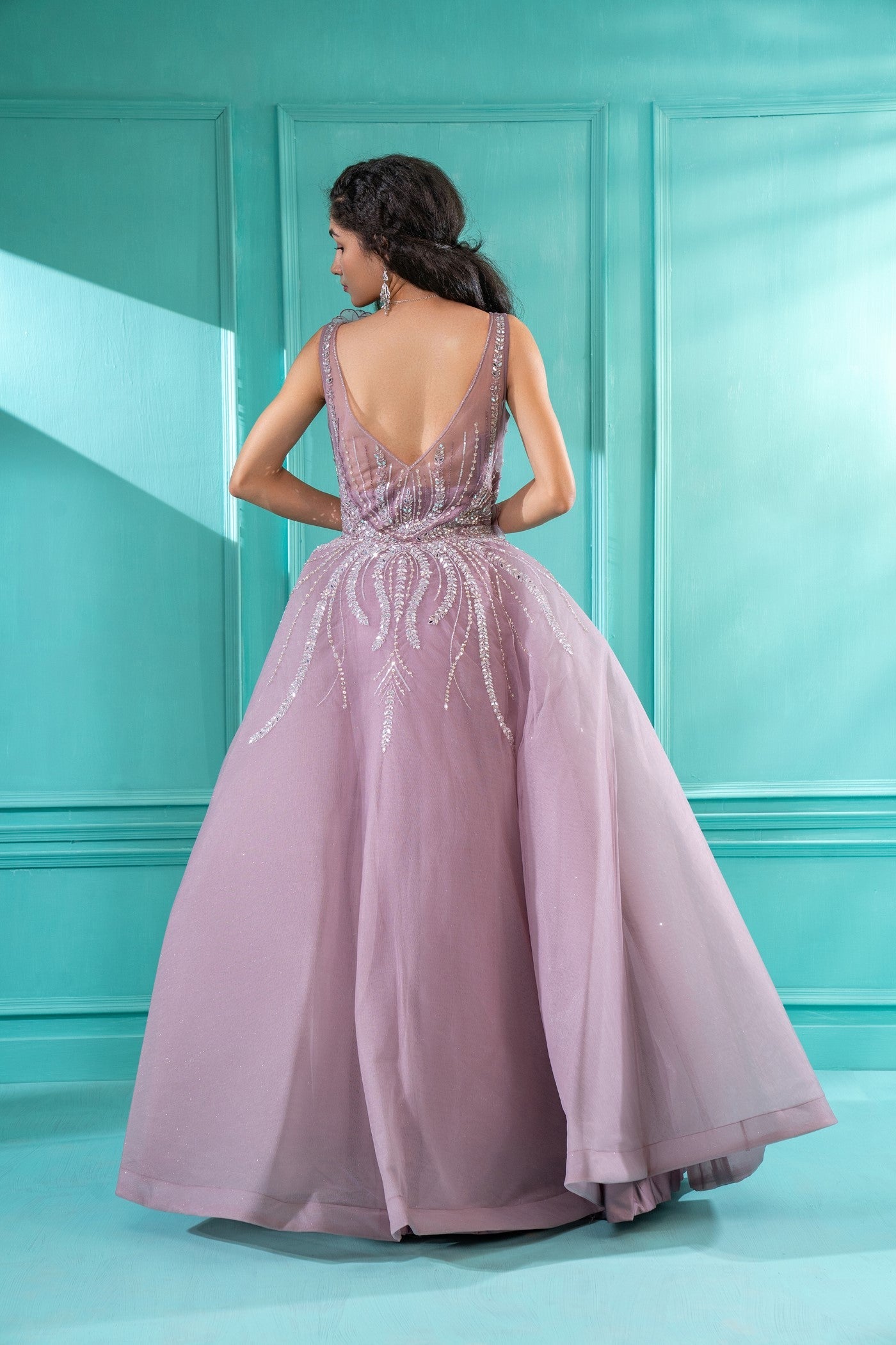 Opera Mauve Sequins Embroidered Umbrella Gown