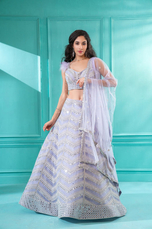 Light Lavender Lehenga Set in Net & Satin.
