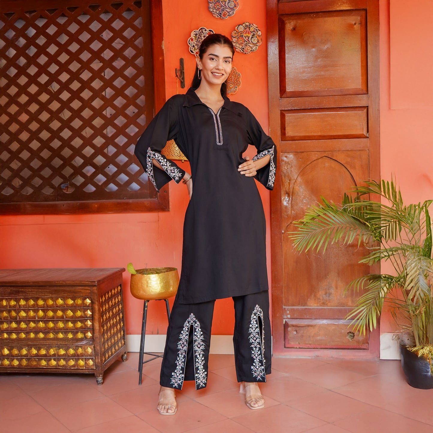 Black Rayon Cut & Embroidery Work Kurti