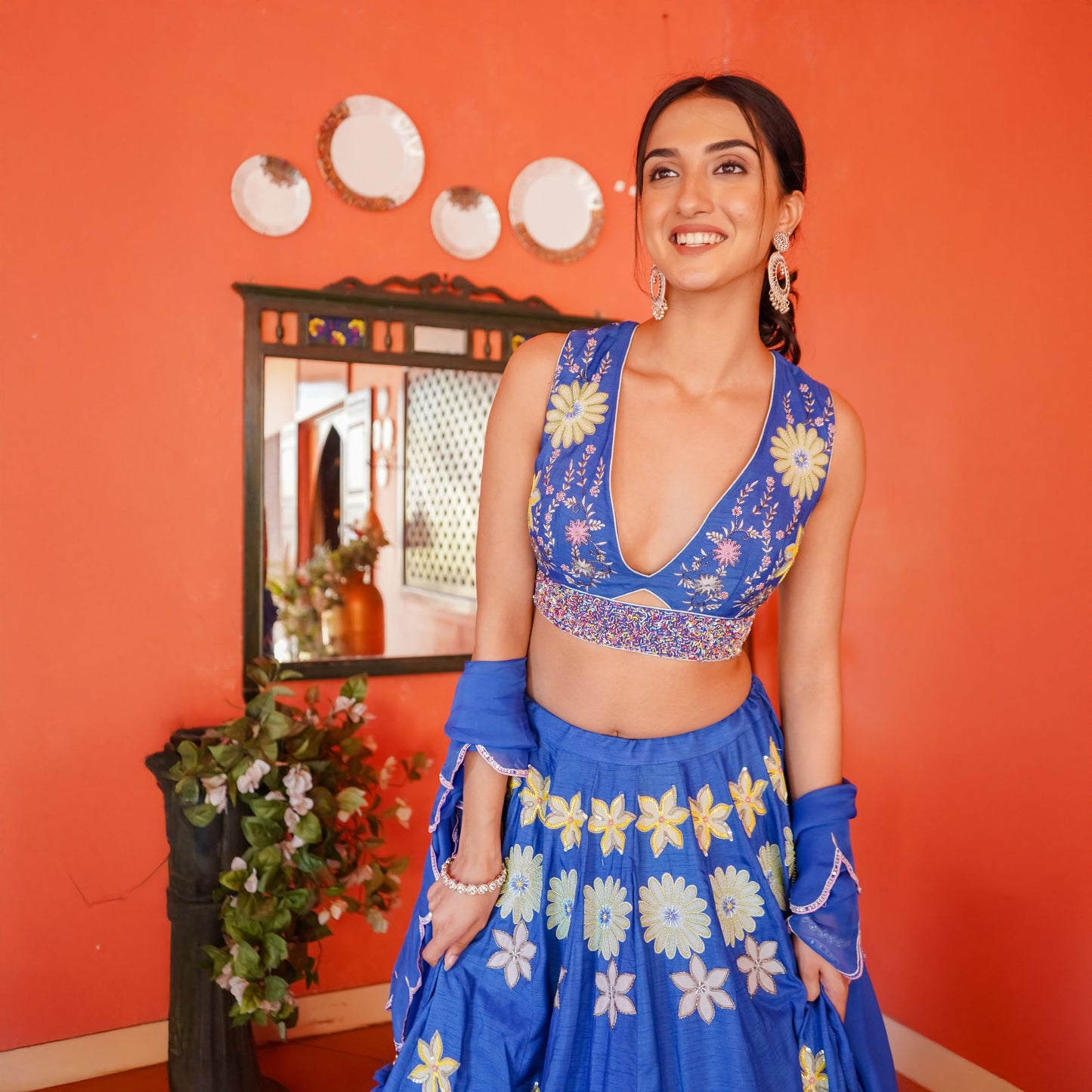 Blue Dola Silk Cut & Hand Work Designer Lehanga
