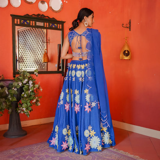 Blue Dola Silk Cut & Hand Work Designer Lehanga