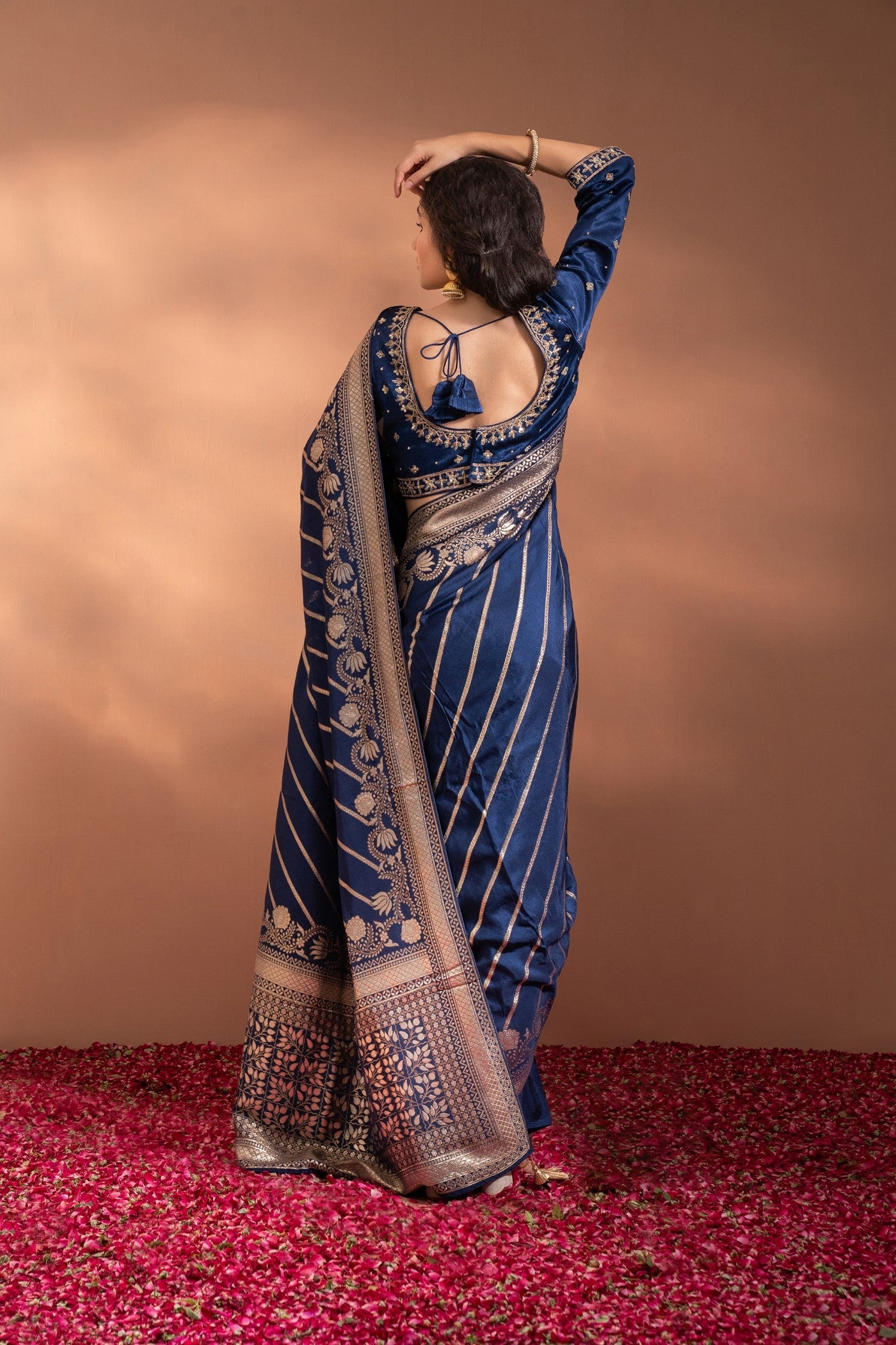 Royal Blue Banarasi Saree In Banarasi Silk wih Zari & Moti Thread-Work