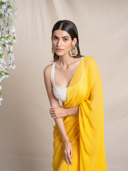 Yellow Predraped Saree With Ornate Pallu And Blouse
