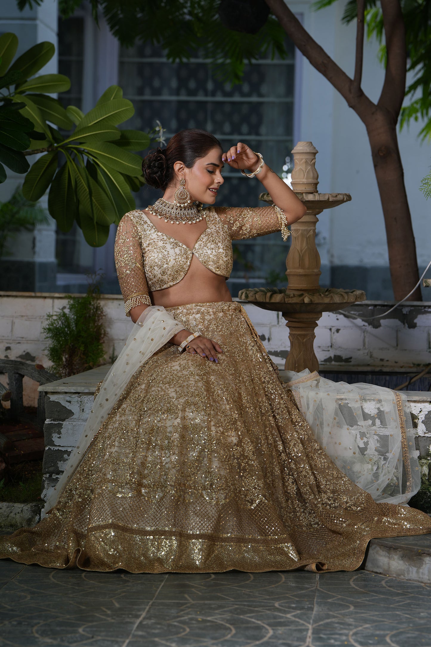 Champange Embroidered Bridal Lehenga Set