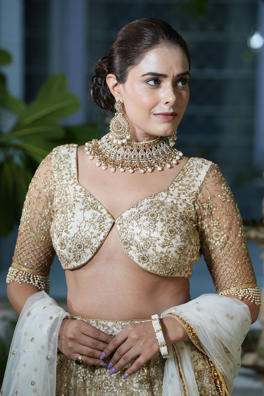 Champange Embroidered Bridal Lehenga Set