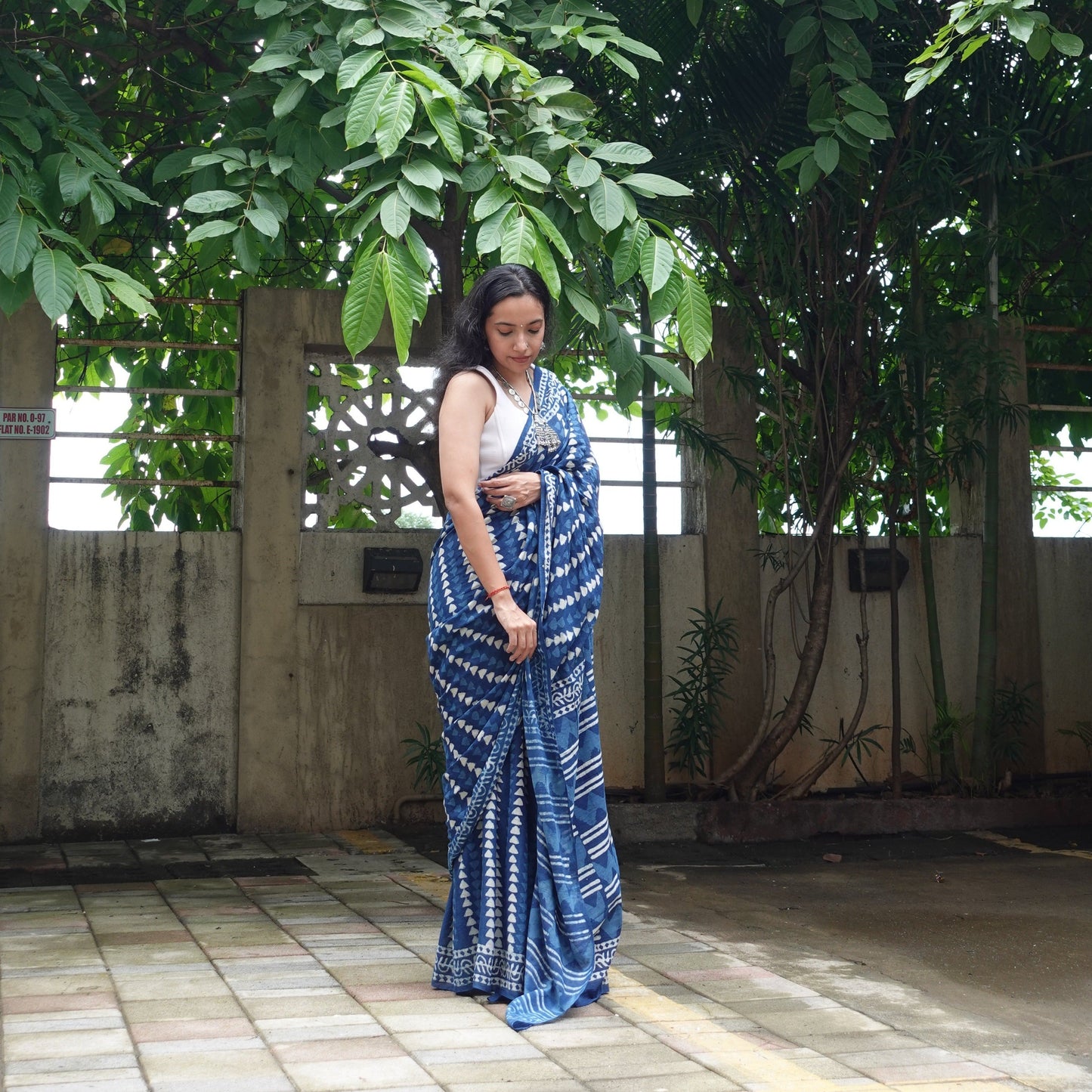 Indigo Series - Blue Handblock Dabu in Natural Dyes - Cotton Mulmul Saree