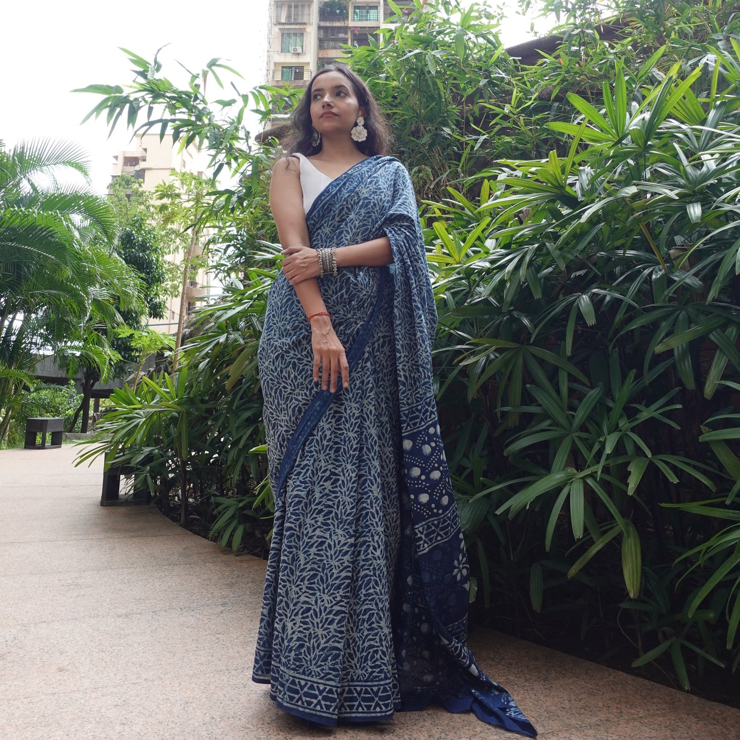 Indigo Illusion- Blue Handblock Dabu in Natural Dyes - Cotton Mulmul Saree