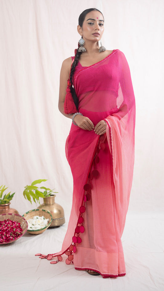 Pink Malika Kota Cotton Saree