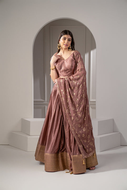 Rusty Rose Silk Sequins Embroidered Lehenga Set
