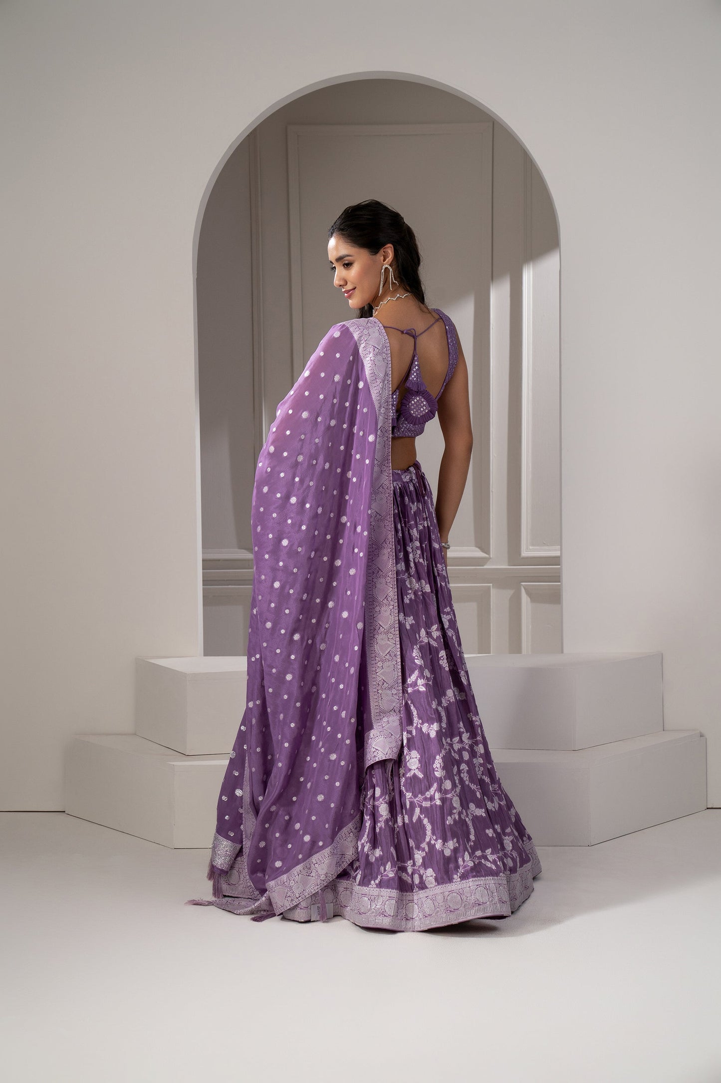 Orchid Muave Silk Printed lehenga choli set