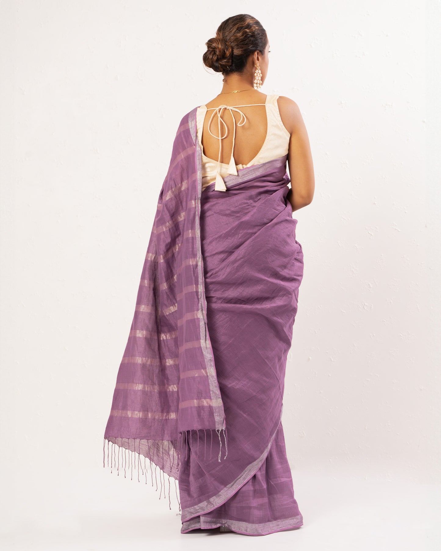 Purple handwoven linen Festive saree
