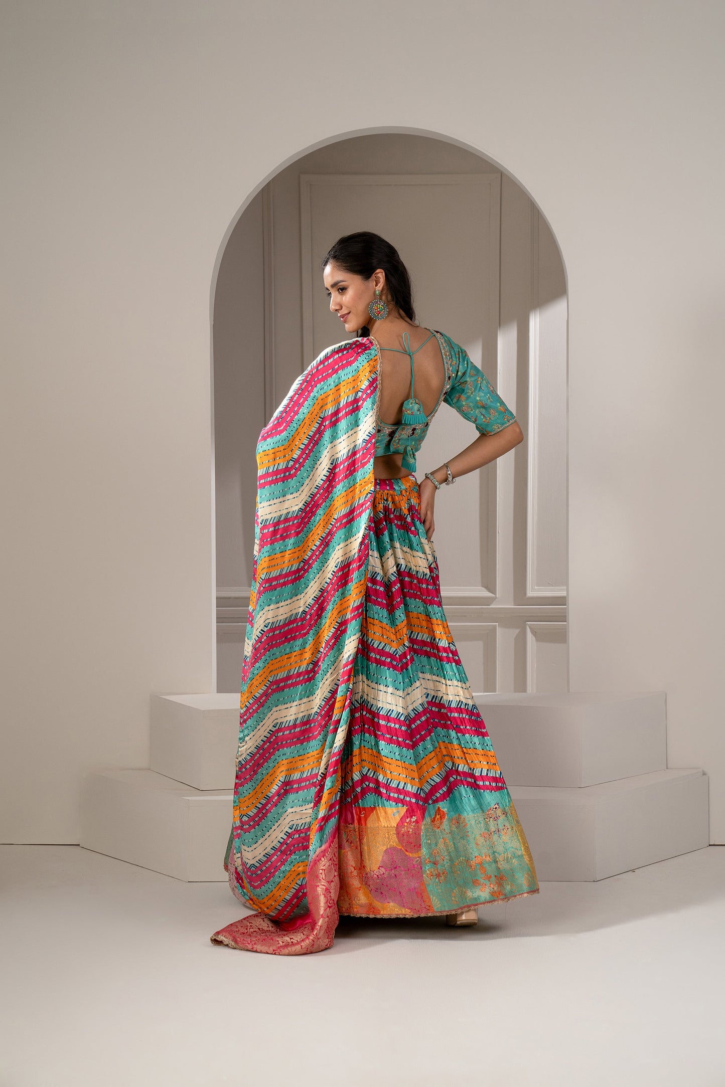 Multicoloured Sharting Silk Printed Lehenga Set