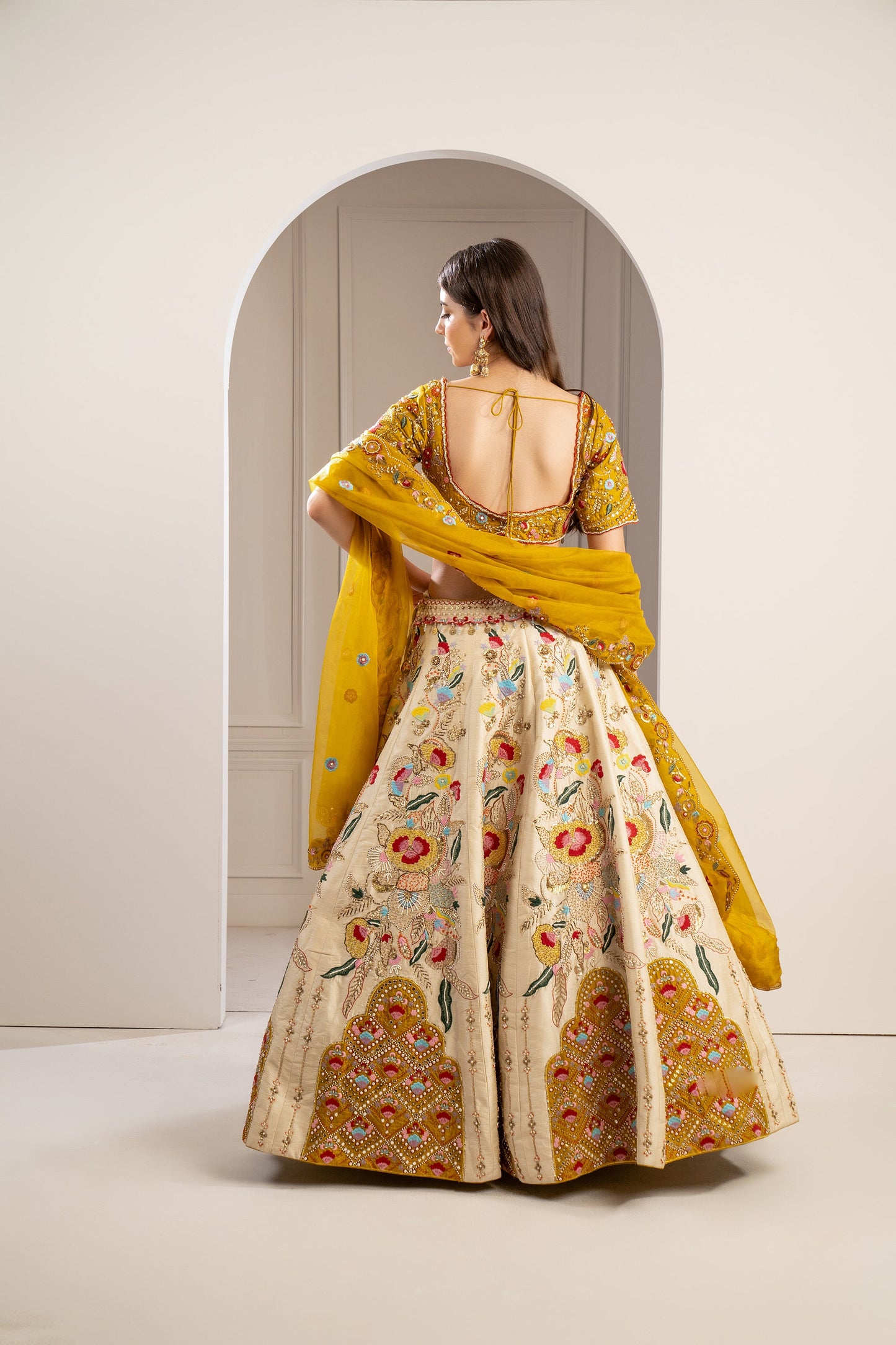 Bumblebee Yellow Heavily Embroidered Raw Silk Lehenga Set