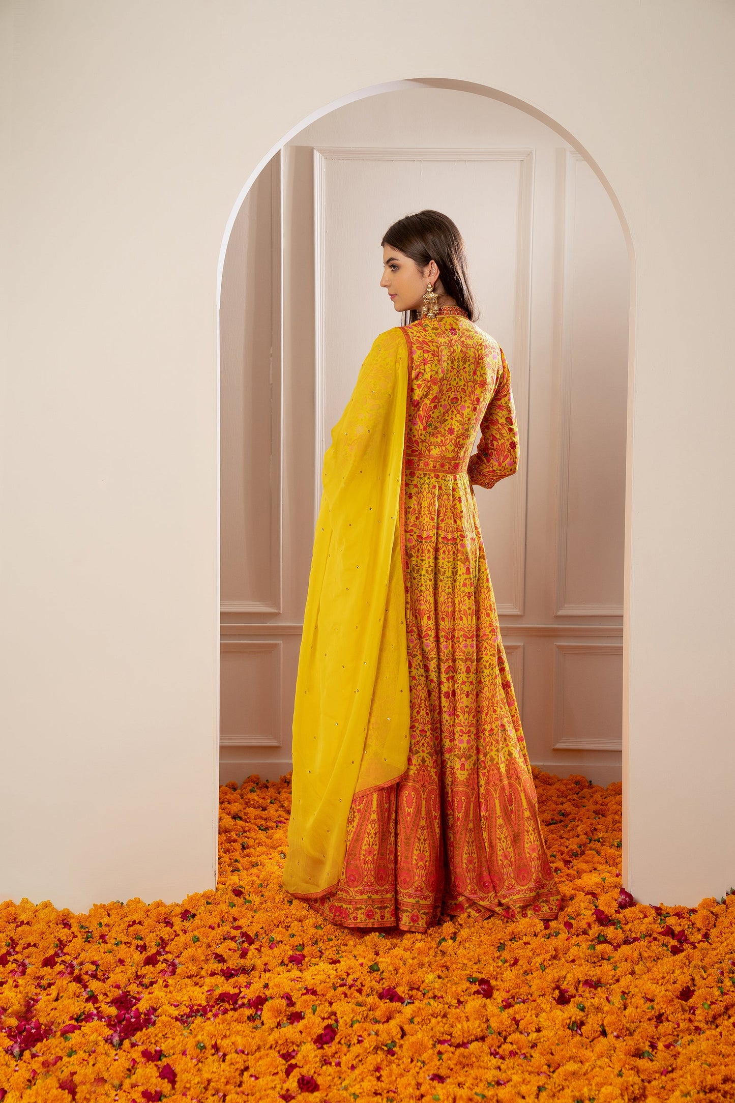 Sunflower Yellow Semi Silk Printed Gown