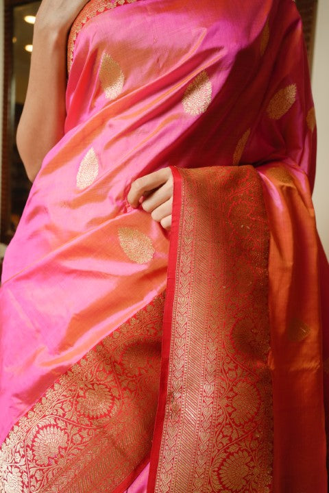 Pink Katan Pure Silk Saree - Panaya