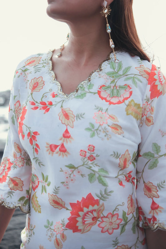 White Bloom Noor bagh Kurta Set