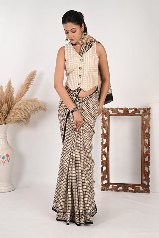 Office OOTD - Handblock Printed Mulmul Cotton Saree