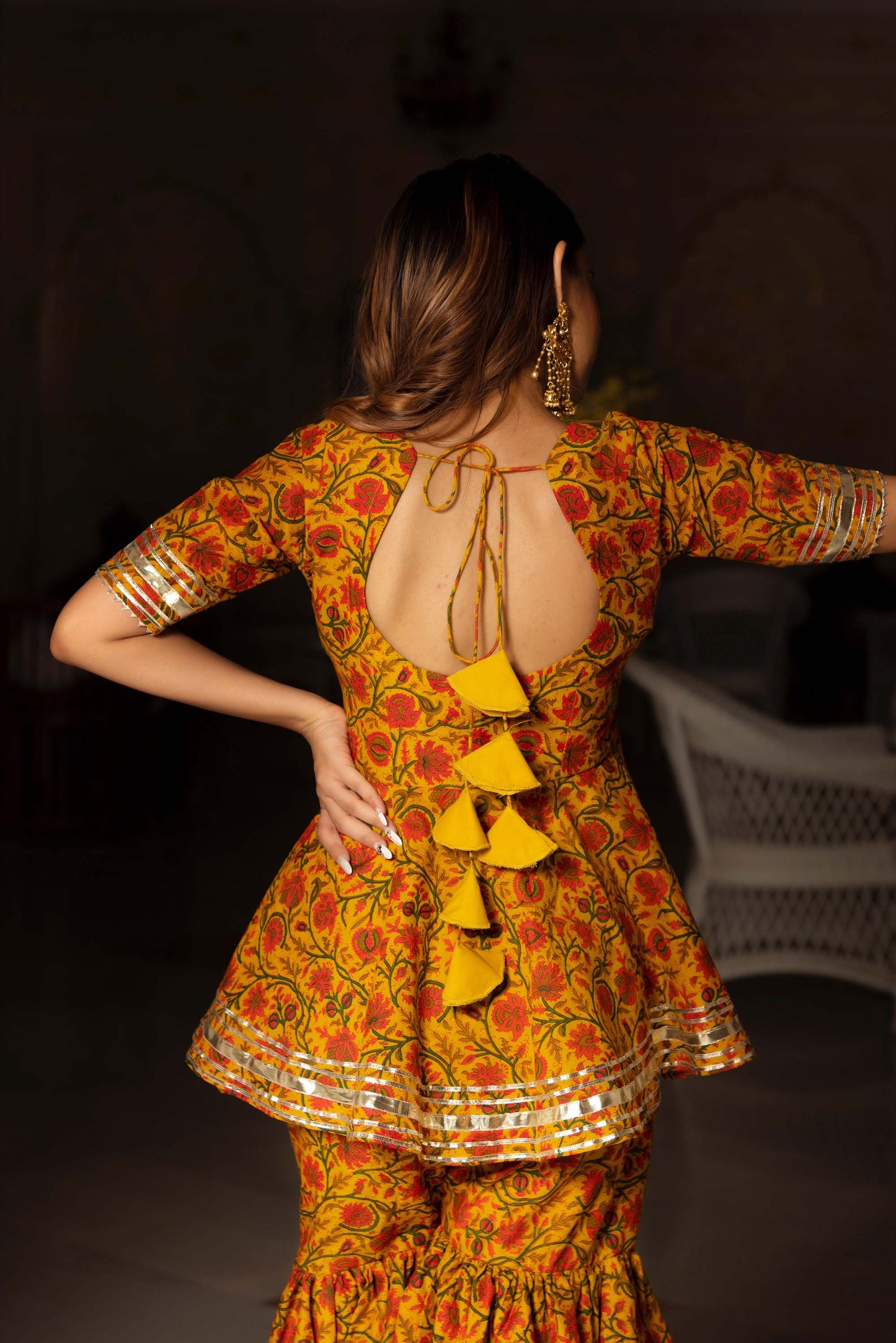 Jarokha Darpan Mustard Yellow hand block cotton Sharara Set