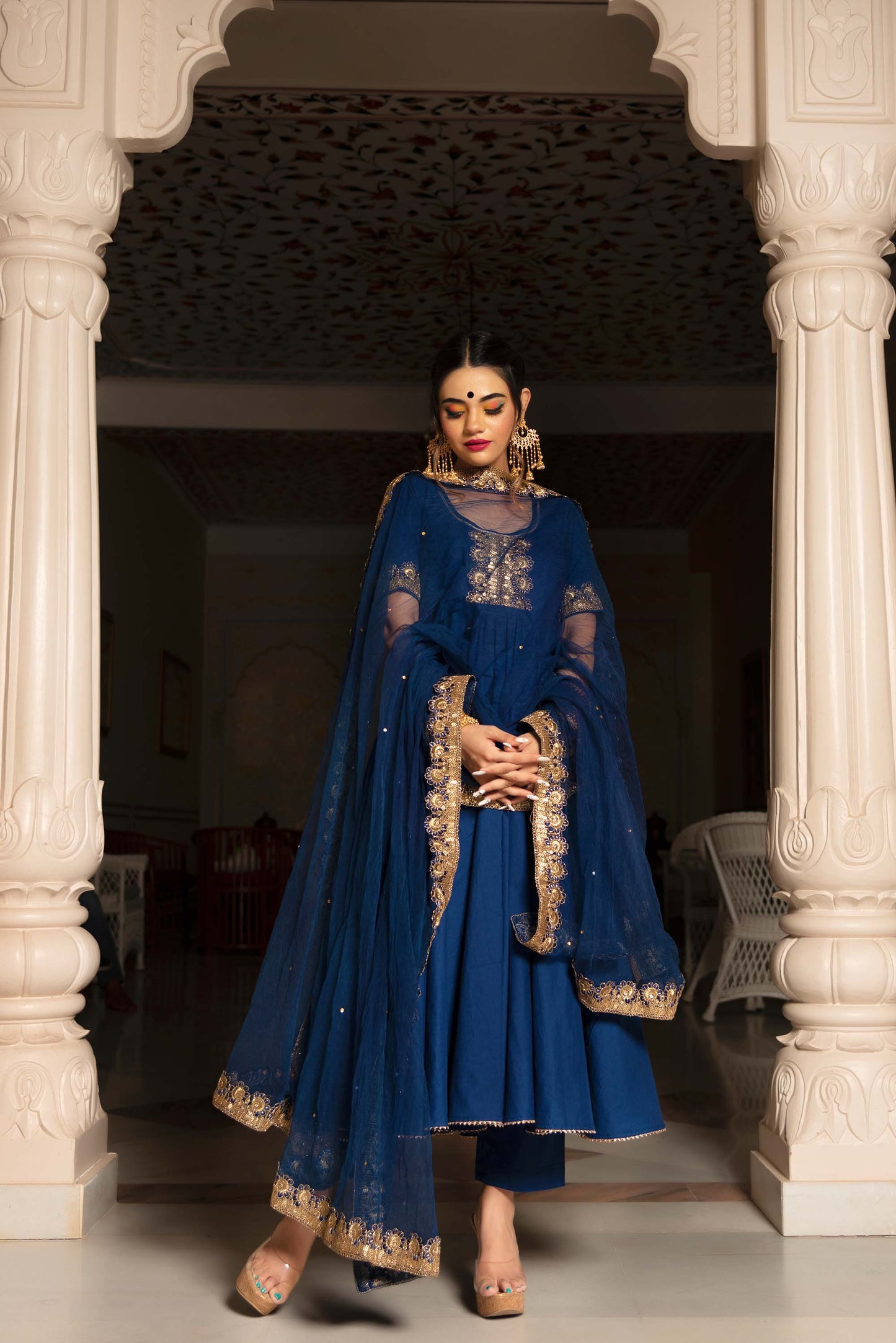Jarokha Minakari Blue Anarkali