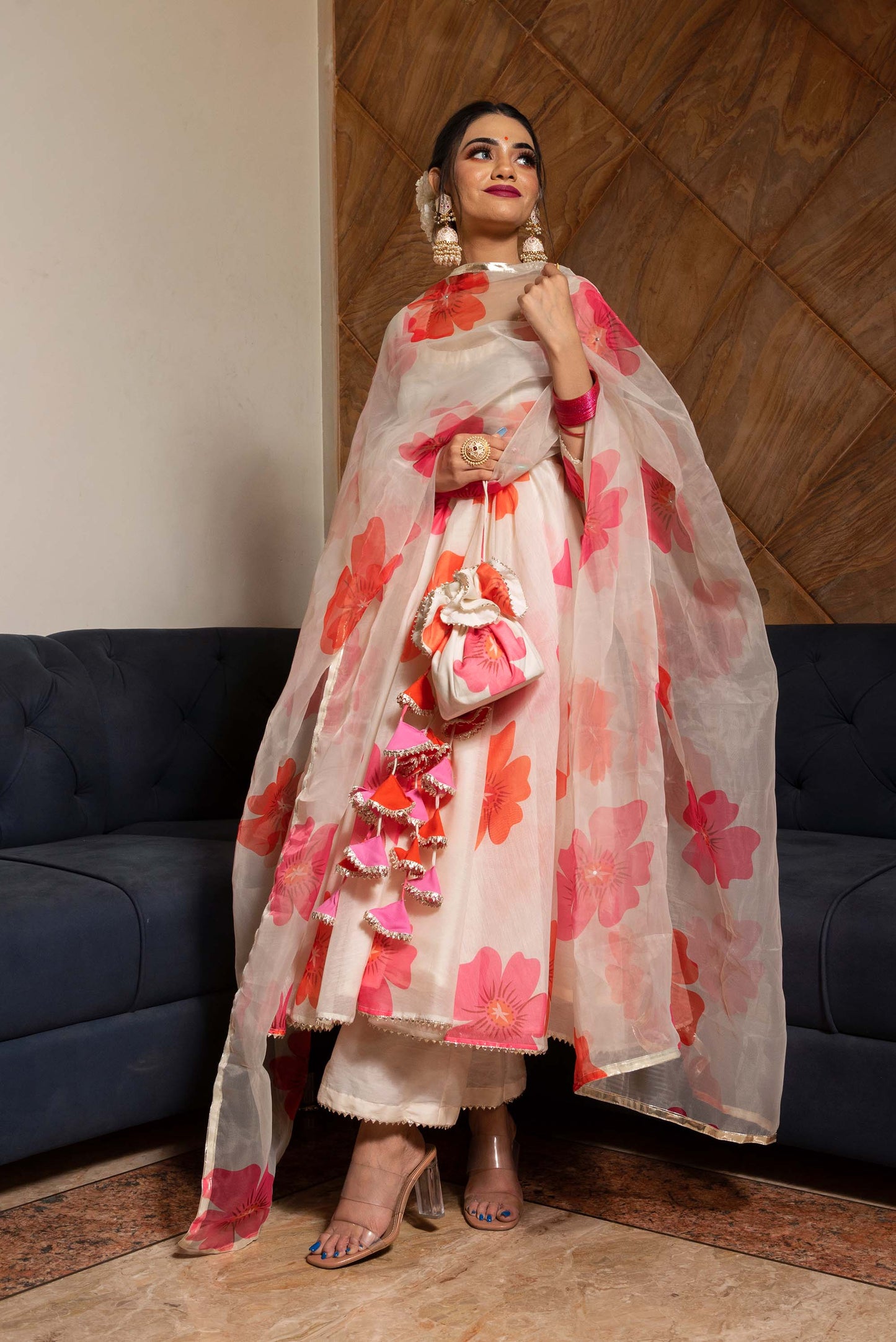 Ganguar Carnation Off White Anarkali Set