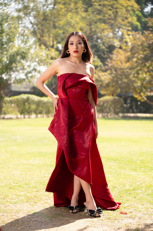 Red Rose Milano Satin Party Wear Gown