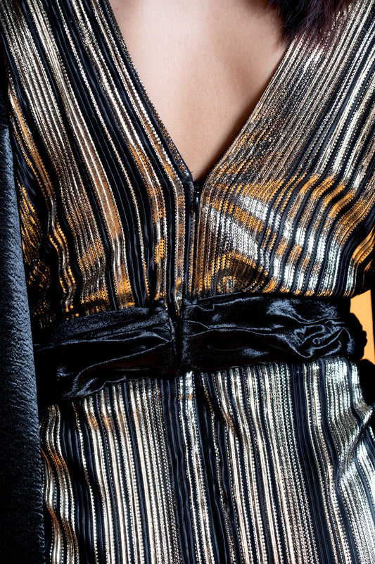 Black & Marigold Noir Satin Designer Gown