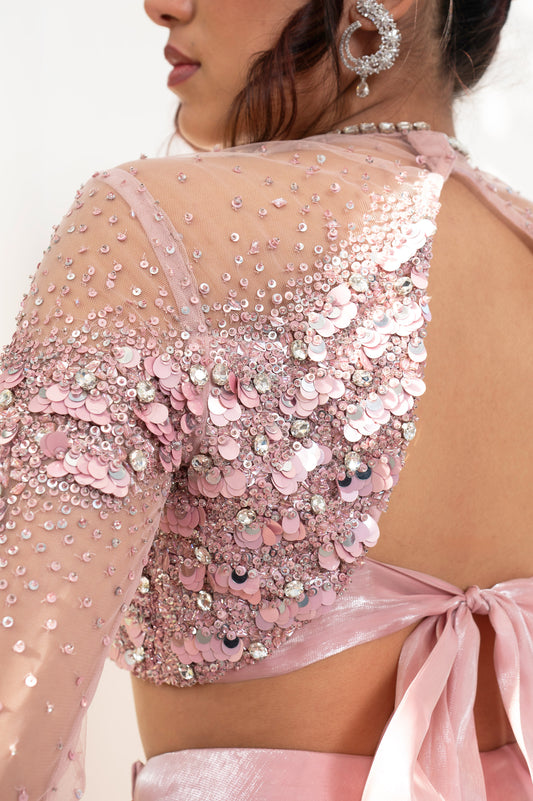 Petal Blush Pink Satin Hand Embroidered Bridesmaid Set