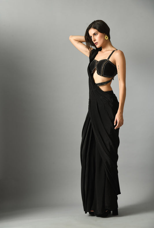 Nylah bustier with moonshine pre draped saree
