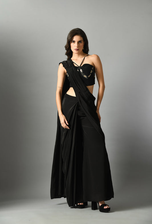 Nur bustier with moonshine pre -draped saree