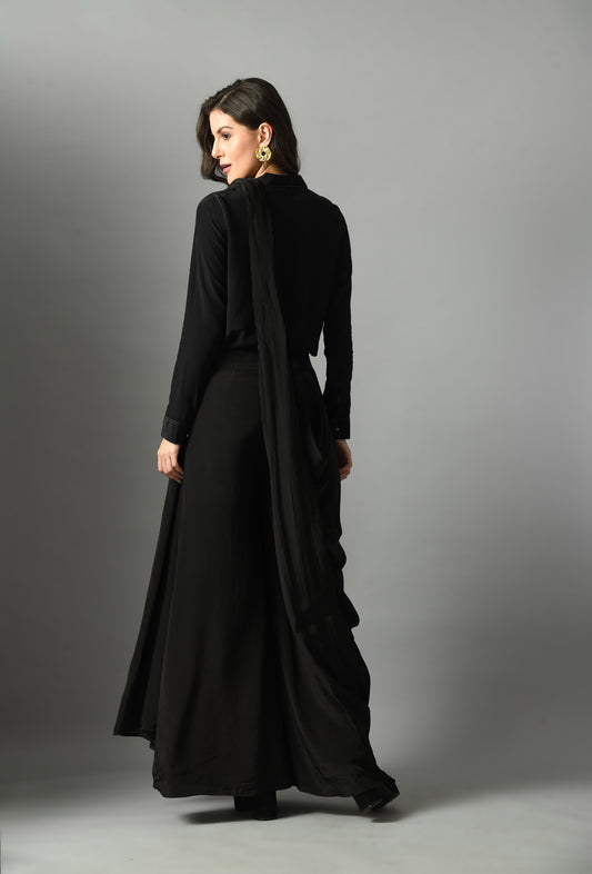 Moonshine shirt with pre- draped saree