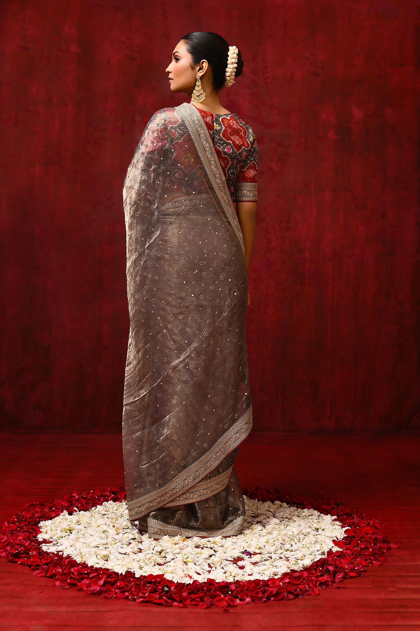 Golden Brown Tissue Foil Printed Saree